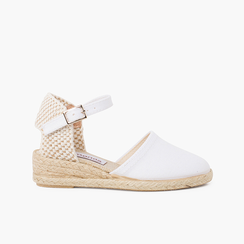 Espadrillas con zeppa per bambina e donna con fibbia Bianco