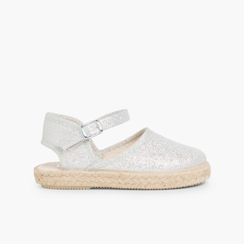 Espadrillas bambine brillantini con fibbia Argento