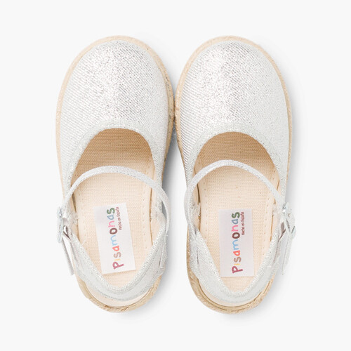 Espadrillas bambine brillantini con fibbia Argento