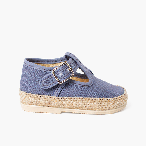 Scarpe occhio di bue da bambino in lino e iuta con chiusura a fibbia Blu