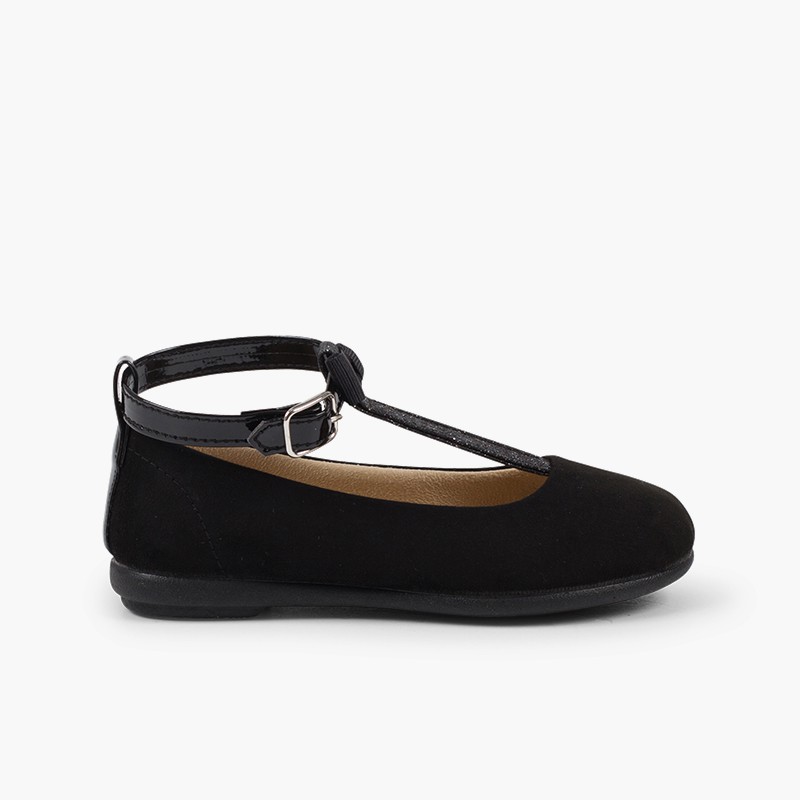 Ballerine con cinturino con brillantini Nero