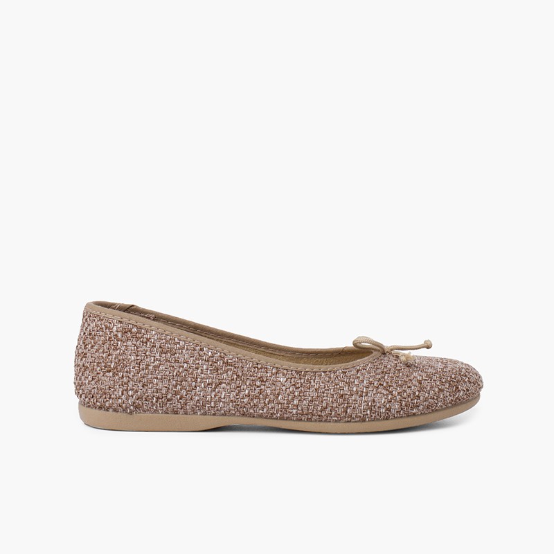 Ballerine Bambina Tweed con Fiocco Taupe