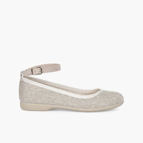 Ballerine chiusura cinturino tessuto brillante Beige