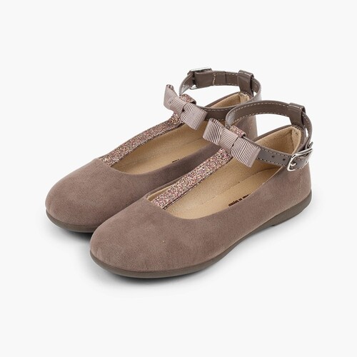 Ballerine con cinturino con brillantini Taupe