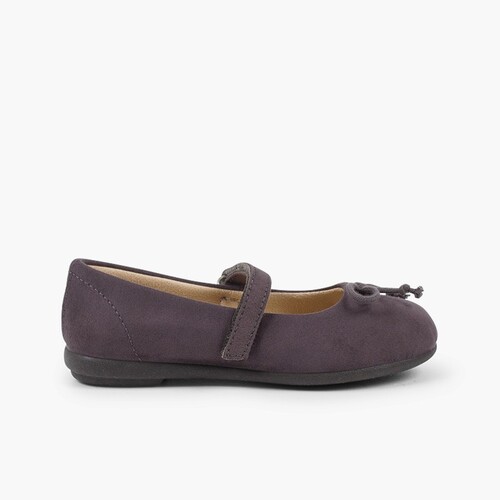 Ballerine con chiusura a strappo e fiocco tipo scarpe con cinturino Grigio
