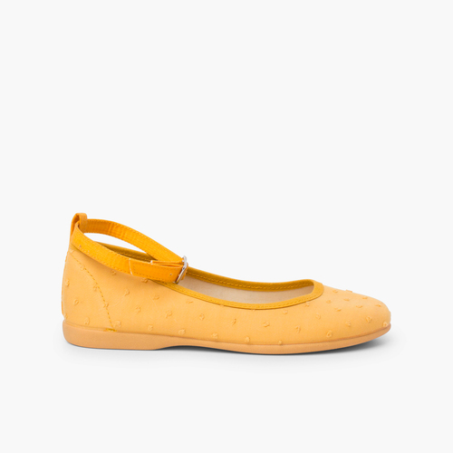 Ballerine bambina cinturino plumeti Mostarda