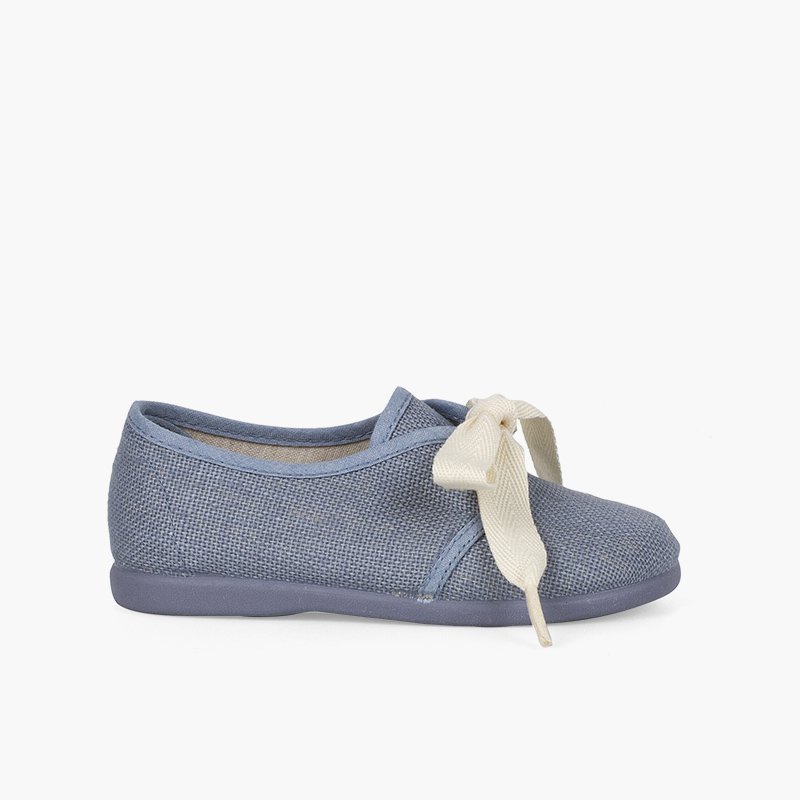 Scarpe Blucher lino cerimonia bambini piccoli fiocco Azzurro