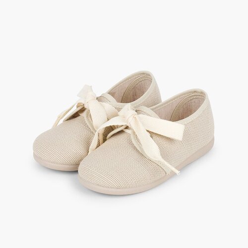 Scarpe Blucher lino cerimonia bambini piccoli fiocco Ecru