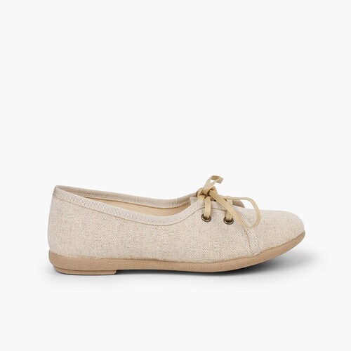 Scarpe Blucher bambina lino Beige