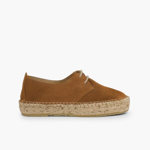 Scarpe Blucher bambina e donna piattaforma iuta Cammello