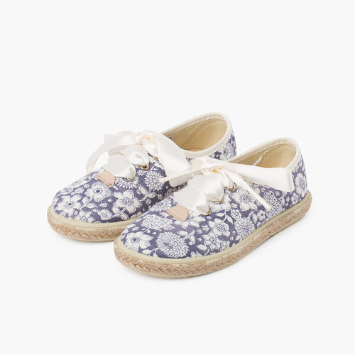 Blucher con Fiori e Iuta Lacci in Raso Blu