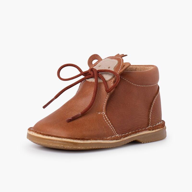  Stivaletti in pelle con lacci a faccia di scimmia Cuoio