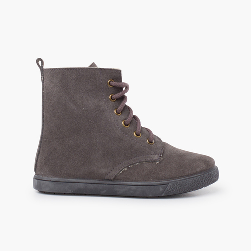 Stivale in shearling con lacci laterali con cerniera Grigio