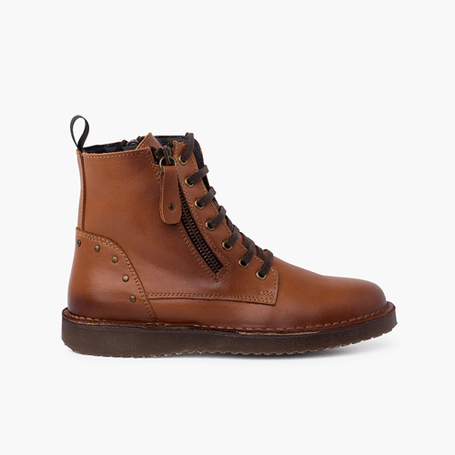 Stivali in pelle e borchiati con doppia zip Cammello