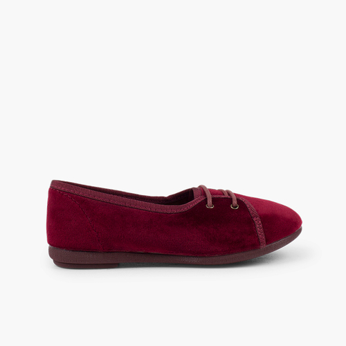 Scarpe blucher bambina velluto modello salon Bordeaux