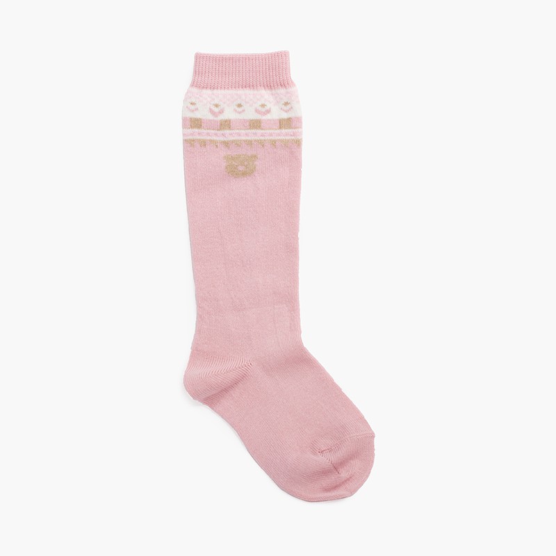 Calcetines altos fantasía con osito para niños Rosa