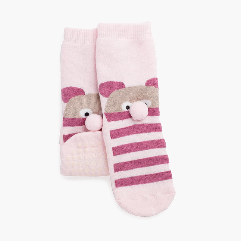 Weri Spezials Spugna Calzini ABS per Bambini con suola Antiscivolo, Colore: Rosa, Taglia: 13-14 (0-3 mesi),Anatroccolo