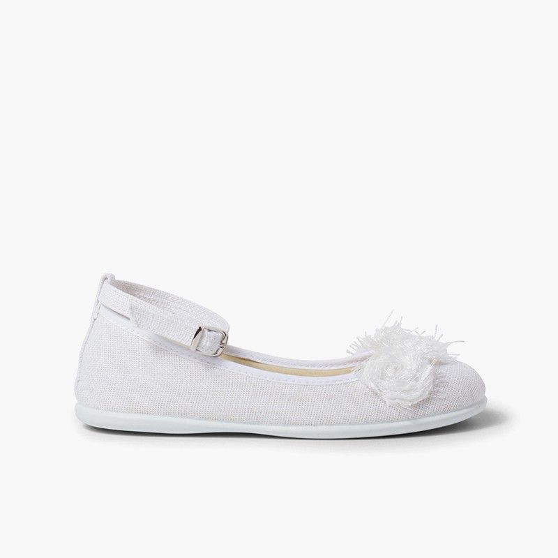 Ballerine lino cinturino con fiore