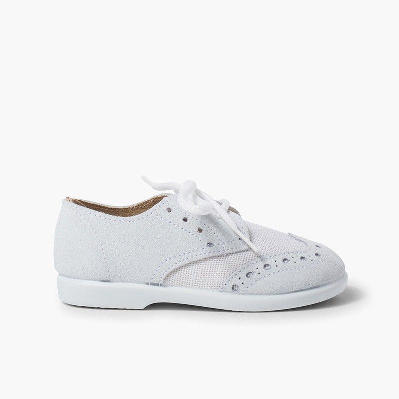 Scarpe Blucher scamosciate con lino e impunture bambini