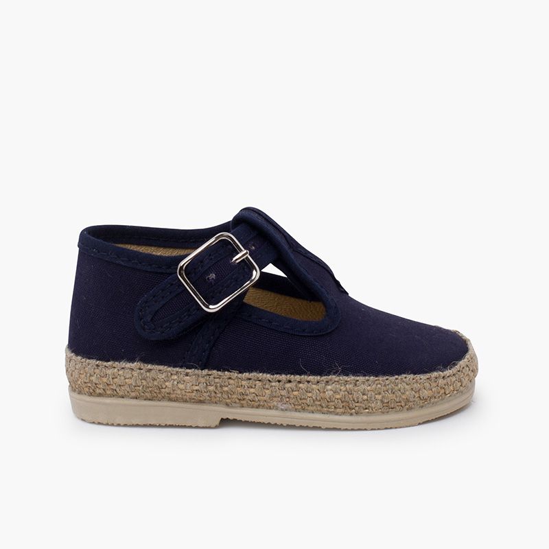 Scarpe occhio di bue da bambino in lino e iuta con chiusura a fibbia