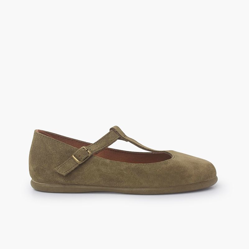 Ballerine con cinturino in pelle scamosciata a T Forma