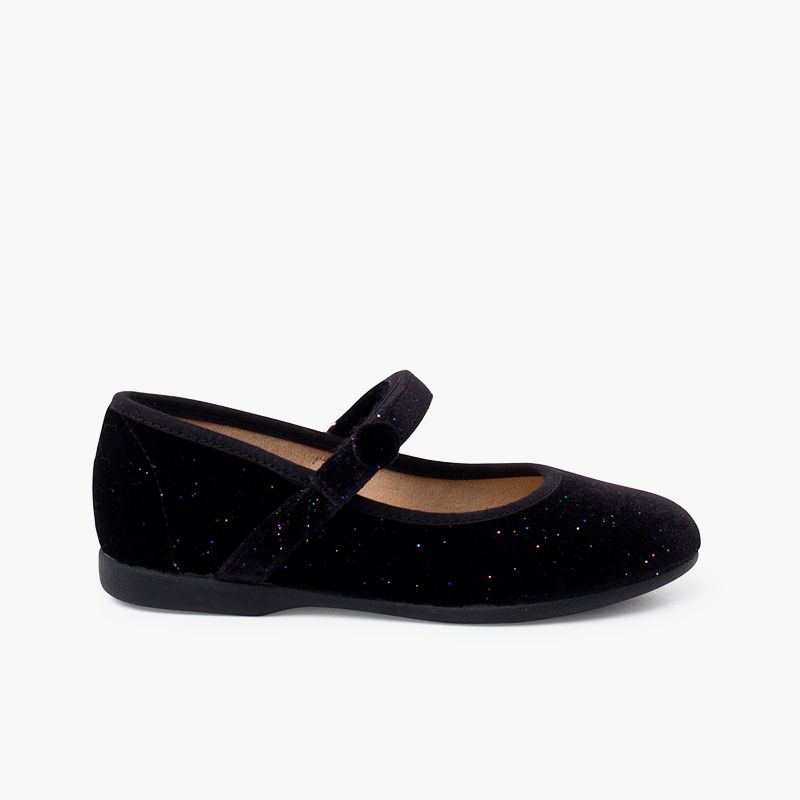 ballerine con cinturino bambina velluto lucido bottone