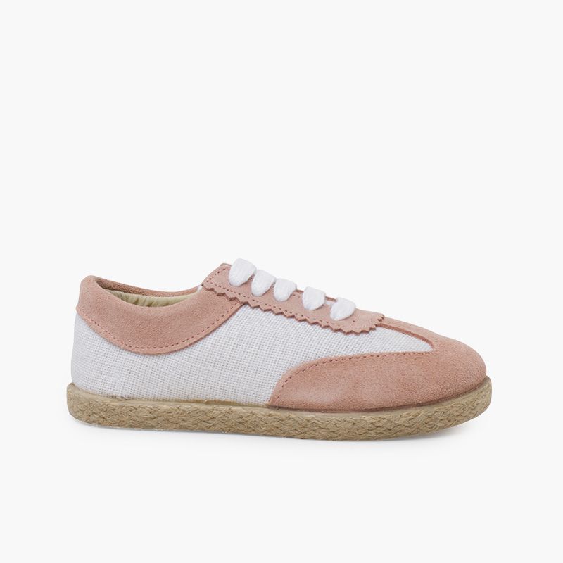 Sneakers lino e pelle scamosciata combinate