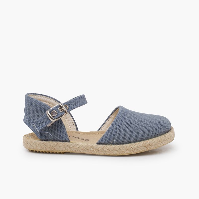 Espadrillas lino suola piatta fibbia