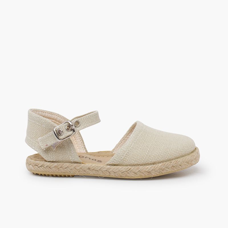 Espadrillas lino suola piatta fibbia