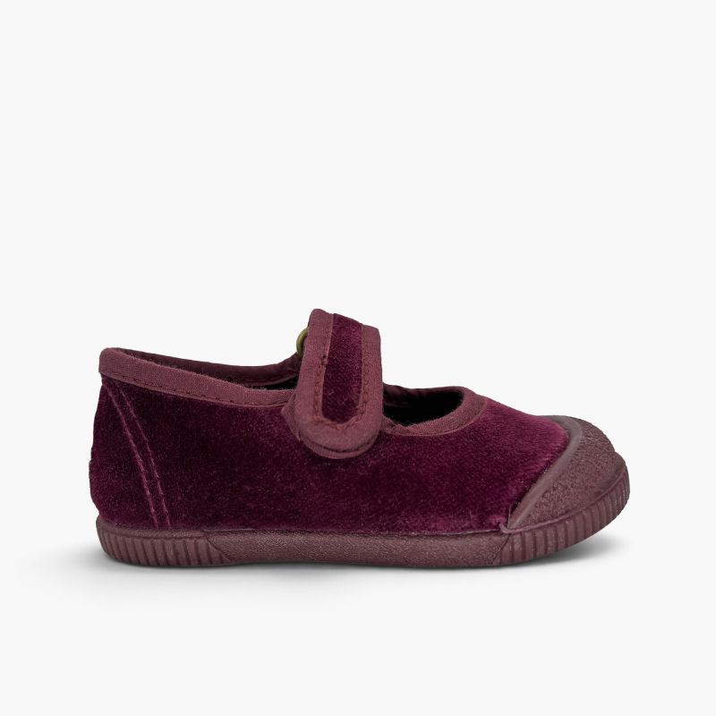 Ballerine con cinturino barefoot velluto punta gomma