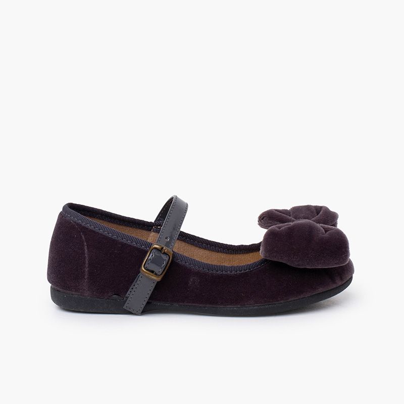 Ballerine velluto fiocco grande cinturino vernice