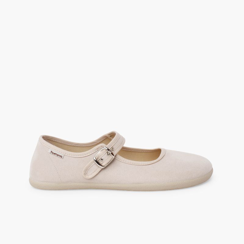 Ballerine con cinturino barefoot effetto suede fibbia donna