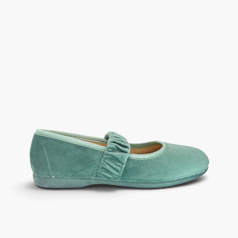 Ballerine velluto cinturino arricciato