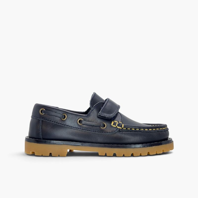 Scarpe da barca bambino pelle suola track