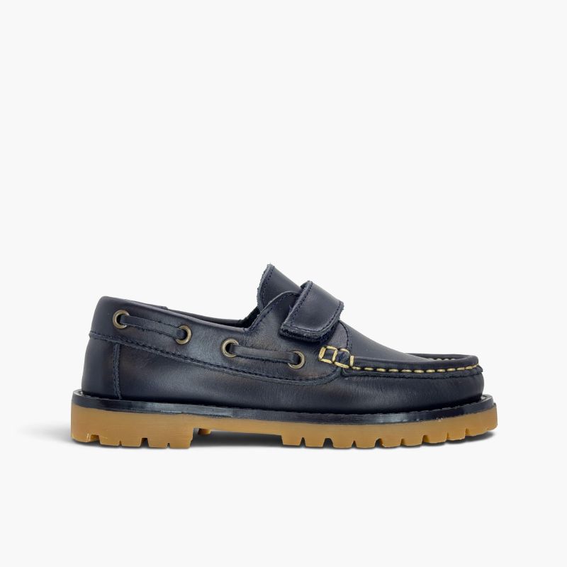 Scarpe da barca bambino pelle Brincatruz suola track