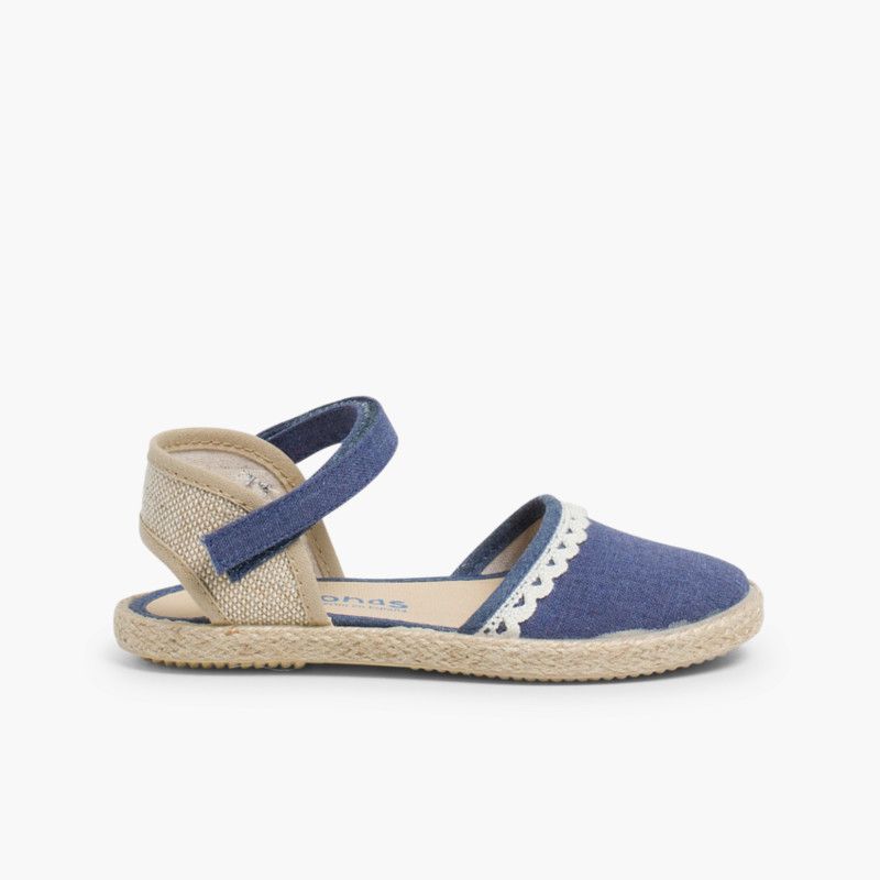 Espadrillas per bambina in tela di lino con punta