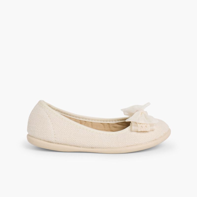 Ballerine di tela con laccio di tulle