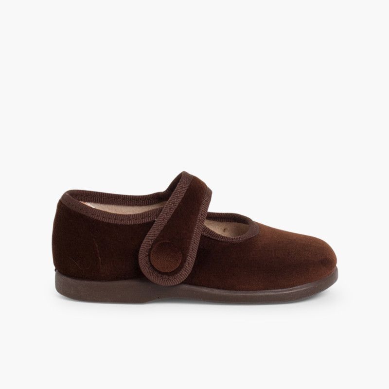 Scarpe ballerine con cinturino in velluto con bottone chiusura a strappo per bambine