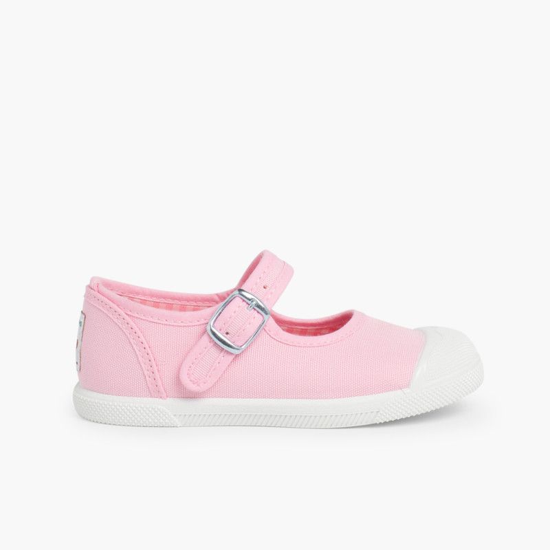 Sneakers Tela Bambina con Fibbia e Punta di Gomma