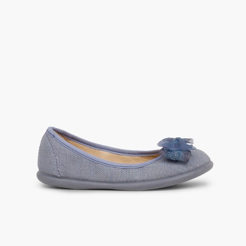 Ballerine di tela con laccio di tulle