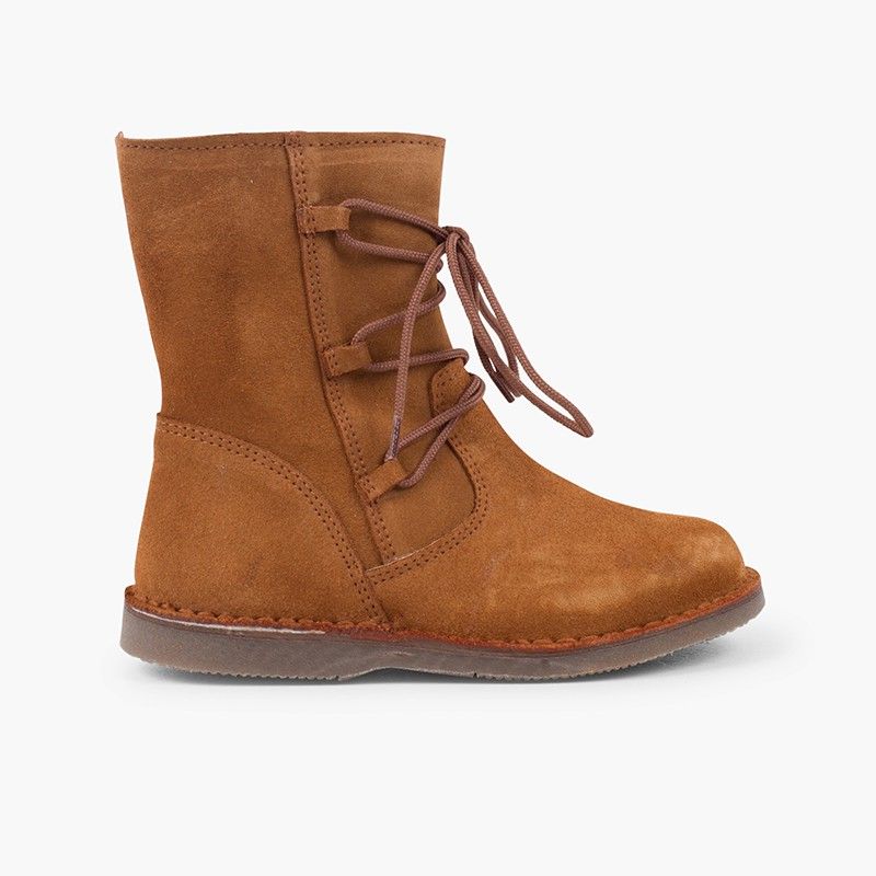 Stivali agnellino bambina lacci incrociati cerniera