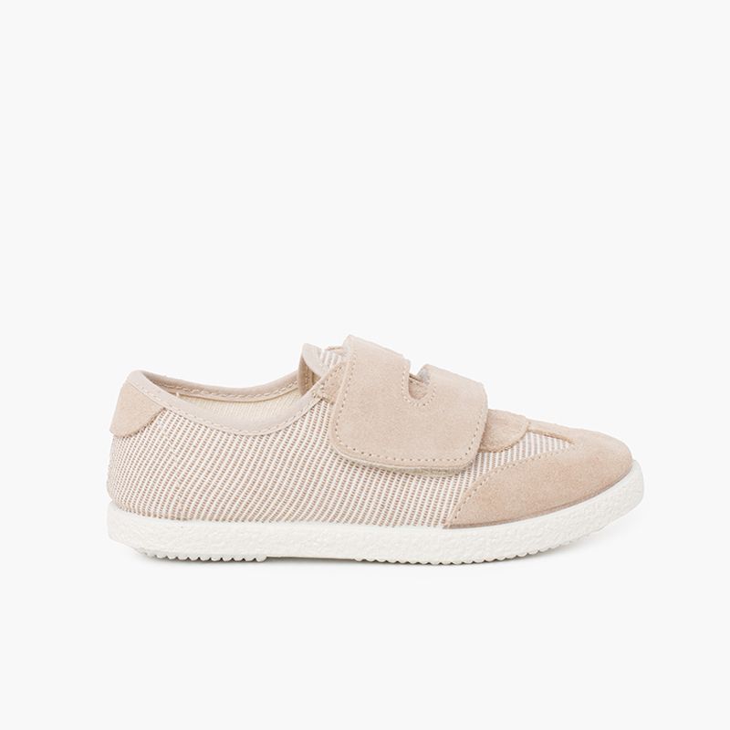 Sneakers a Righe e Scamosciati Doppio Chiusura a Strappo