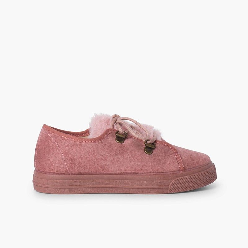 Sneakers da bambina con suola larga e pelliccia