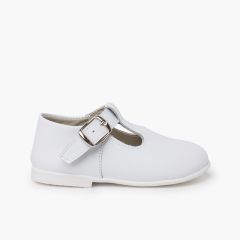 Scarpe Occhio di Bue Primi Passi Pelle Fibbia Bianco