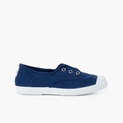 Scarpe Tela Punta Gomma Senza Lacci Blu navy