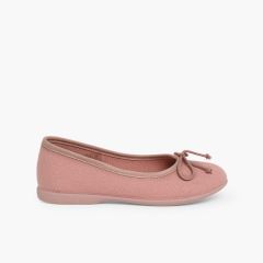 Ballerine Bambina Tela Laccetto  Rosa Pastello