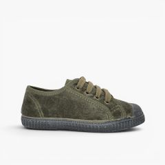 Scarpe velluto con lacci Kaki