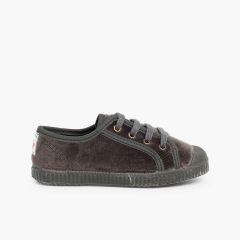 Scarpe velluto con lacci Grigio