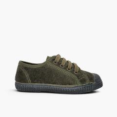 Scarpe velluto con lacci Kaki