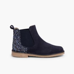 Stivaletti bambina scamosciati con tallone glitter Blu